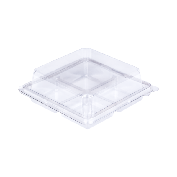 กล่องพลาสติกฝาพับ ขนาด 10.1×10.1×4.3 ซม. ( 4 ช่องเล็ก ขนาด 4.7×4.7×3.6 ซม. ) E44