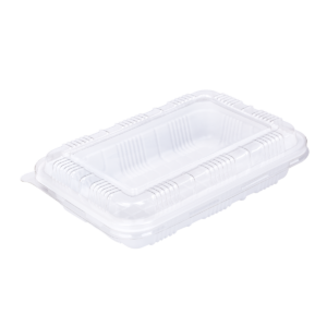 บรรจุภัณฑ์ถาดสีขาว และฝา เหมาะสำหรับใส่เบเกอรี่ และอาหารทั่วไป ขนาด 10.0x15.5x4.2 ซม. - E129