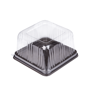 บรรจุภัณฑ์ถาดสีน้ำตาลและฝา เหมาะสำหรับใส่เบเกอรี่ และเค้กสี่เหลี่ยม ขนาด 12.0x12.0x7.5 ซม. - E68