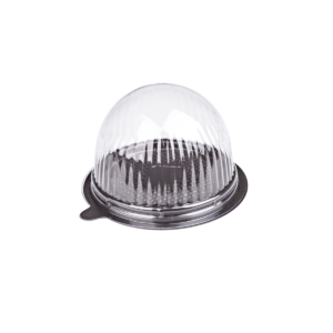 บรรจุภัณฑ์ถาดสีน้ำตาลทรงกลมและฝา เหมาะสำหรับใส่เบเกอรี่และขนมต่างๆ ขนาด 7.9x6.1 ซม. - E77