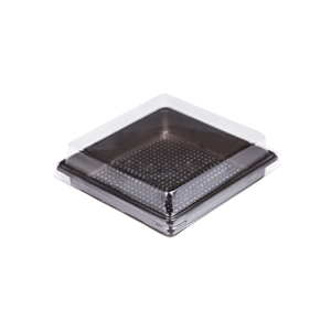 บรรจุภัณฑ์ถาดสีขาวและฝา เหมาะสำหรับใส่เบเกอรี่ และขนมต่างๆ ขนาด 10.2x10.2x3.6 ซม. - E84