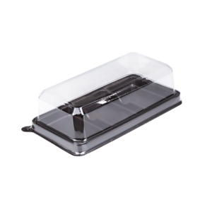 บรรจุภัณฑ์ถาดสีน้ำตาล 3 ช่องและฝา เหมาะสำหรับใส่เบเกอรี่ และขนมต่างๆ ขนาด 6.0x13.2x4.2 ซม. - E85