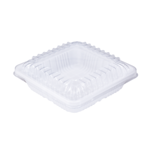 บรรจุภัณฑ์ถาดสีขาว และฝา เหมาะสำหรับ ใส่เบเกอรี่ และอาหารทั่วไป ขนาด 9.7x9.7x4.0 ซม. - J33