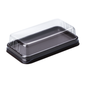 บรรจุภัณฑ์ถาดสีน้ำตาลและฝาสำหรับใส่เบเกอรี่ต่างๆ ขนาด 7.7x14.2x6.6 ซม. - E54